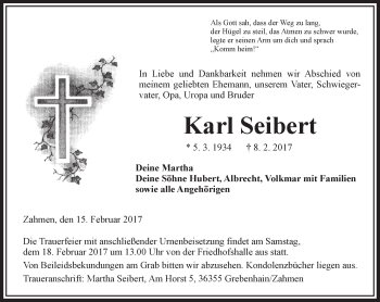 Traueranzeige von Karl Seibert von VRM Trauer