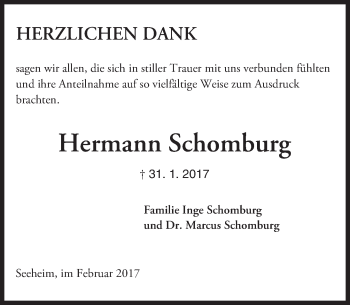 Traueranzeige von Hermann Schomburg von Trauerportal Echo Online