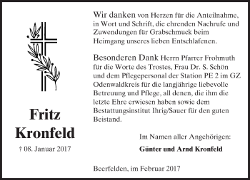 Traueranzeige von Fritz Kronfeld von Trauerportal Echo Online