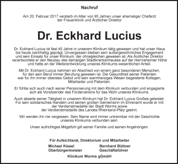 Traueranzeige von Eckhard Lucius von Trauerportal Rhein Main Presse