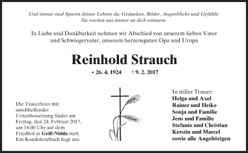 Traueranzeige von Reinhold Strauch von  Kreisanzeiger