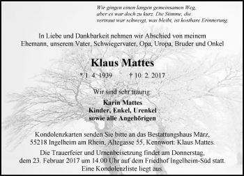 Traueranzeige von Klaus Mattes von Trauerportal Rhein Main Presse