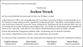 Traueranzeige von Jochen Strack von Trauerportal Echo Online