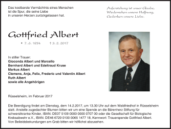 Traueranzeige von Gottfried Albert von Trauerportal Rhein Main Presse