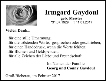 Traueranzeige von Irmgagerbd Gaydoul von Trauerportal Echo Online