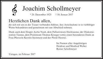 Traueranzeige von Joachim Schollmeyer von  Usinger Anzeiger