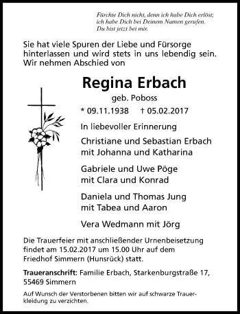 Traueranzeige von Regina Erbach von Trauerportal Rhein Main Presse
