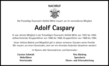 Traueranzeige von Adolf Caspary von VRM Trauer