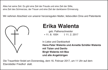 Traueranzeige von Erika Walenta von Trauerportal Echo Online