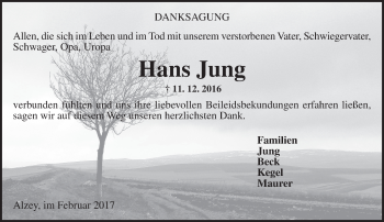Traueranzeige von Hans Jung von Trauerportal Rhein Main Presse