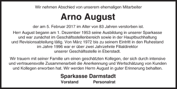 Traueranzeige von Arno August von Trauerportal Echo Online
