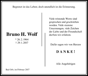 Traueranzeige von Bruno Wolf von  Gelnhäuser Tageblatt