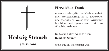 Traueranzeige von Hedwig Strauch von  Kreisanzeiger
