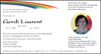 Traueranzeige von Gerdi Laurent von Trauerportal Rhein Main Presse