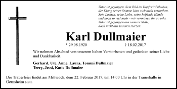 Traueranzeige von Karl Dullmaier von Trauerportal Echo Online