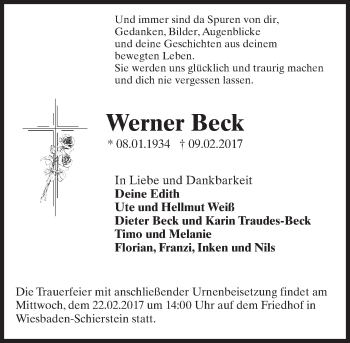Traueranzeige von Werner Beck von Trauerportal Rhein Main Presse