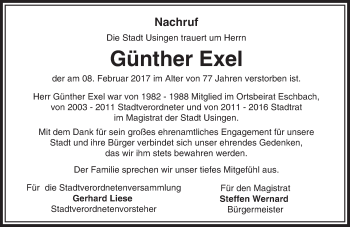 Traueranzeige von Günter Exel von  Usinger Anzeiger