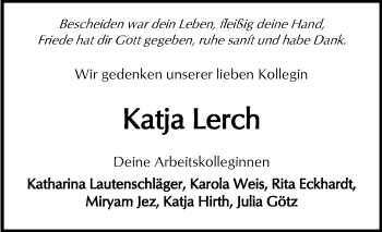 Traueranzeige von Katja Lerch von  Kreisanzeiger