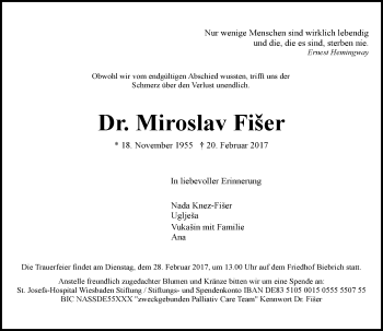 Traueranzeige von Miroslav Fiser von Trauerportal Rhein Main Presse