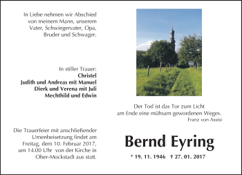Traueranzeige von Bernd Eyring von  Kreisanzeiger