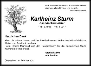 Traueranzeige von Karlheinz Sturm von  Camberger Anzeiger
