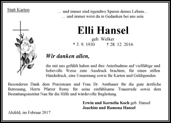Traueranzeige von Elli Hansel von VRM Trauer