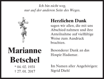 Traueranzeige von Marianne Betschel von  Camberger Anzeiger