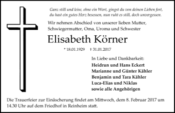 Traueranzeige von Elisabeth Körner von Trauerportal Echo Online