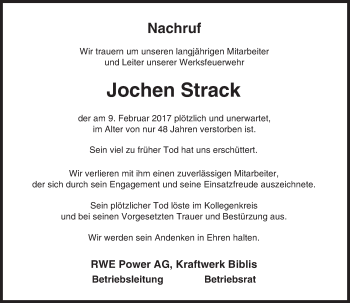 Traueranzeige von Jochen Strack von Trauerportal Echo Online