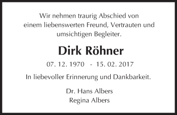Traueranzeige von Dirk Röhner von Trauerportal Echo Online