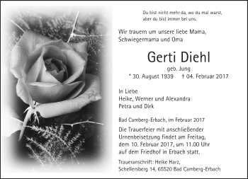 Traueranzeige von Gerti Diehl von  Camberger Anzeiger