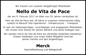 Traueranzeige von Nello de Vita dePace von Trauerportal Echo Online