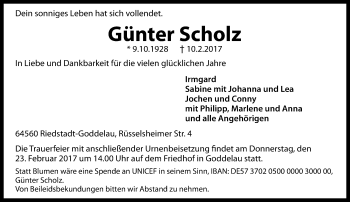 Traueranzeige von Günther Scholz von Trauerportal Echo Online