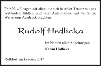 Traueranzeige von Rudolf Hrdlicka von Trauerportal Echo Online