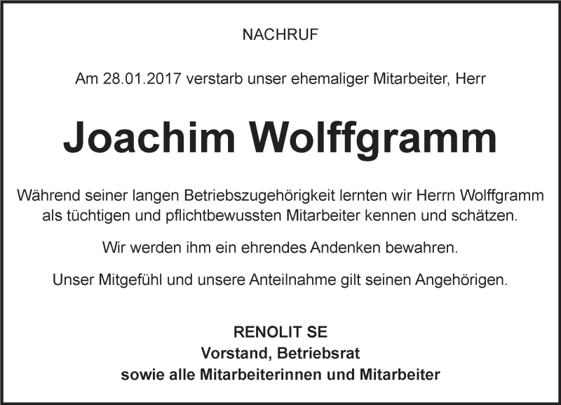  Traueranzeige für Joachim Wolffgramm vom 18.02.2017 aus Trauerportal Rhein Main Presse