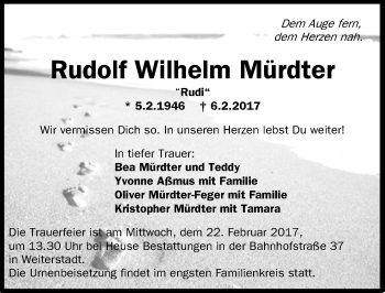 Traueranzeige von Rudolf Wilhelm Mürdter von Trauerportal Echo Online