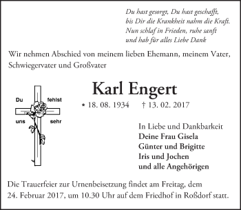 Traueranzeige von Karl Engert von Trauerportal Echo Online