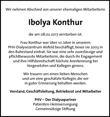 Traueranzeige von Ibolya Konthur von VRM Trauer