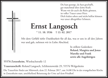 Traueranzeige von Ernst Langosch von Trauerportal Rhein Main Presse