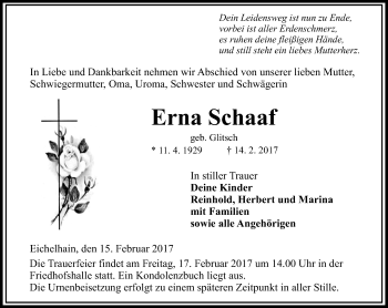 Traueranzeige von Erna Schaaf von VRM Trauer