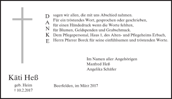 Traueranzeige von Käti Heß von Trauerportal Echo Online