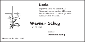 Traueranzeige von Werner Schug von Trauerportal Echo Online