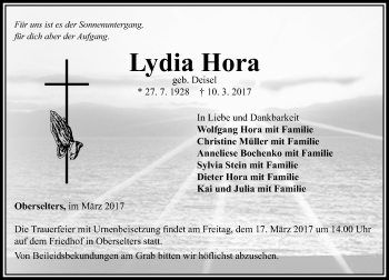 Traueranzeige von Lydia Hora von  Camberger Anzeiger