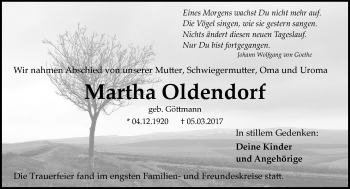 Traueranzeige von Martha Oldendorf von Trauerportal Echo Online