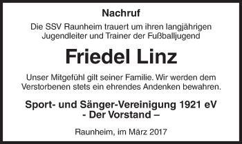 Traueranzeige von Friedel Linz von Trauerportal Rhein Main Presse