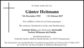 Traueranzeige von Günter Heitmann von Trauerportal Rhein Main Presse