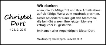 Traueranzeige von Christel Dort von  Gießener Anzeiger