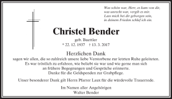 Traueranzeige von Christel Bender von  Usinger Anzeiger