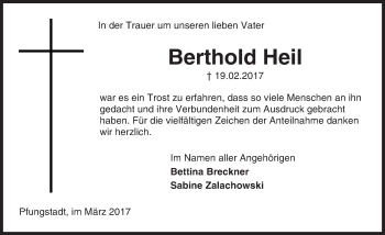 Traueranzeige von Berthold Heil von Trauerportal Echo Online