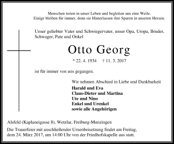 Traueranzeige von Otto Georg von VRM Trauer